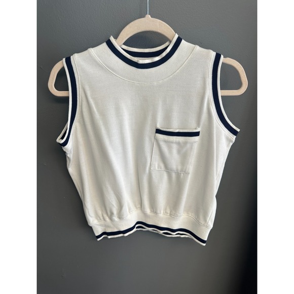 Vintage 90s Worthington Womens Petite Medium Sleeveless Top Nautical Sweater - Picture 2 of 5